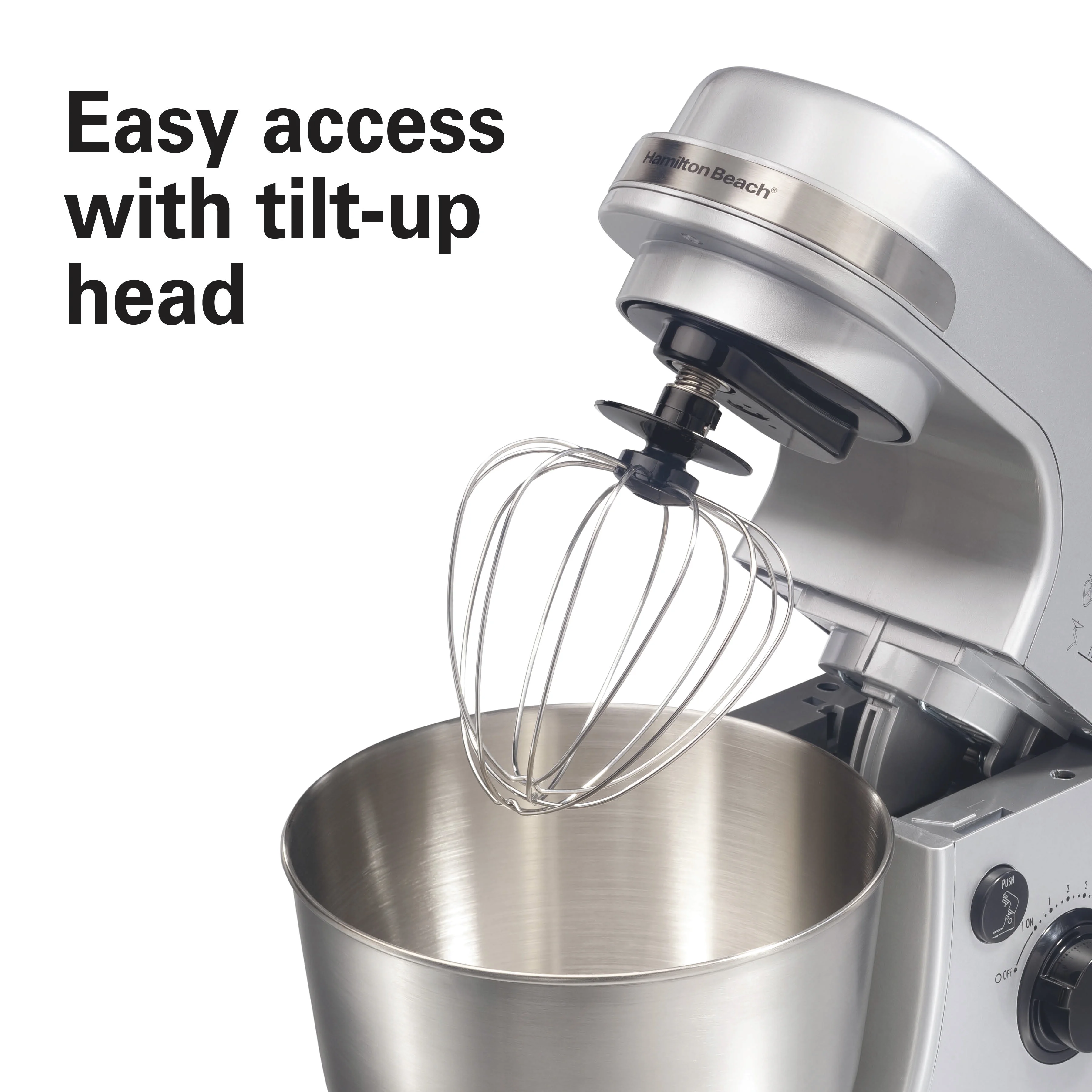 Hamilton Beach 4 Quart Stand Mixer for Kitchen, 7 Speeds, Tilt-Head, Dough Hook, Whisk & Flat Beater, White