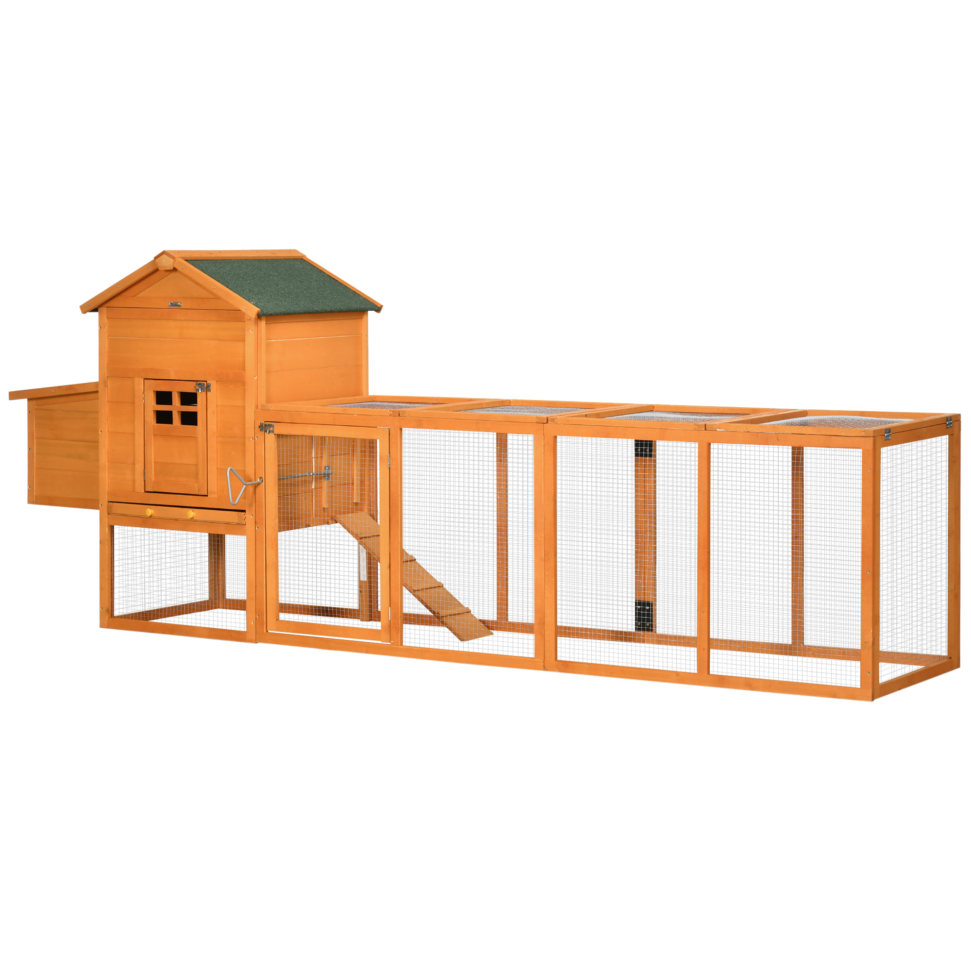 PawHut Hühnerhaus aus Holz, Hühnerstall für Hühner im Freien mit Nest und herausnehmbarem Boden aus Massivholz 297,5 x 68 x 118 cm Orange