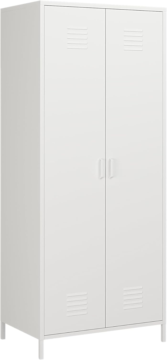 [en.casa] 2 Door Wardrobe with Clothes Space and Compartments Steel Wardrobe with Shelves for Bedroom Entrance 180 x 76 x 50 cm - White
