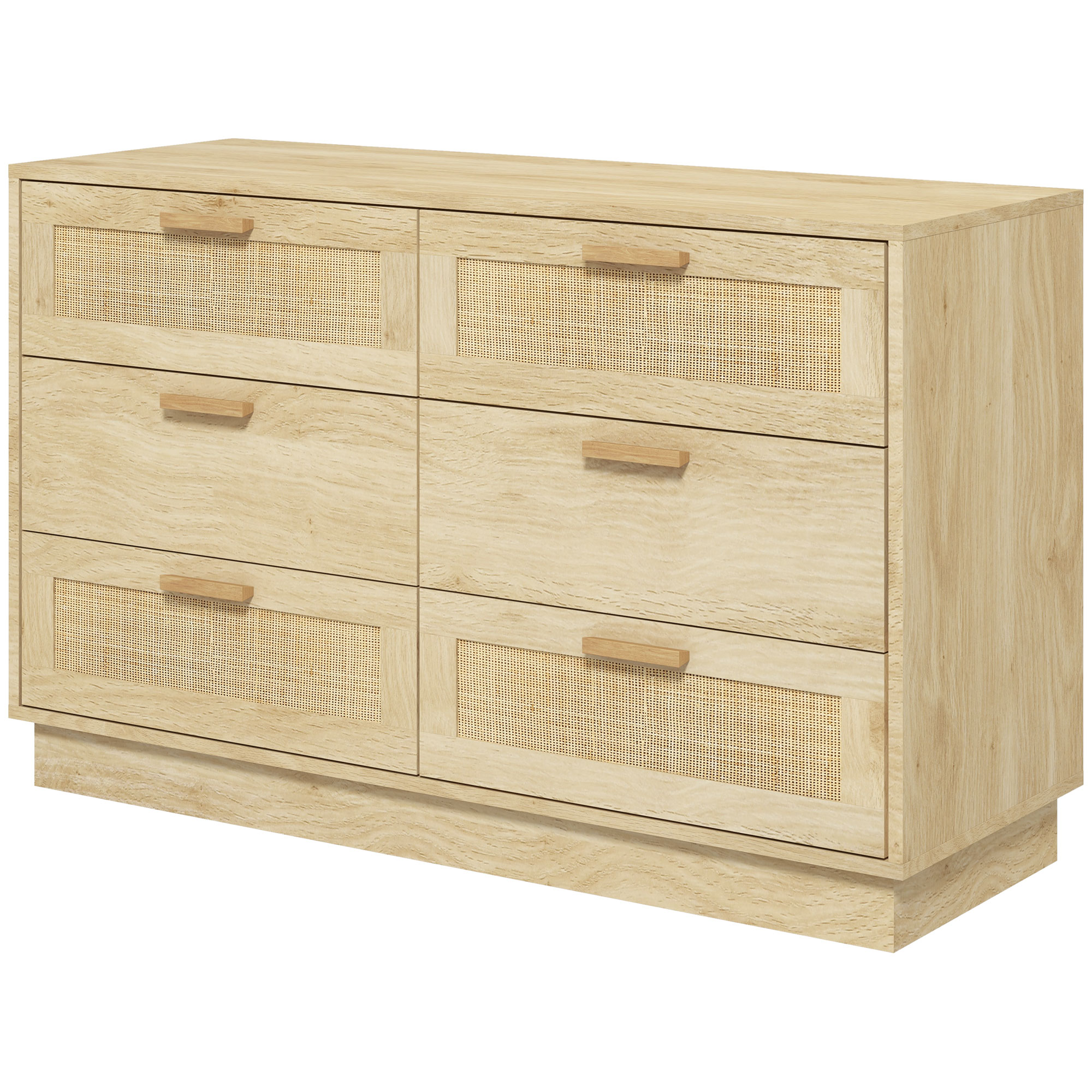HOMCOM Boho-Designkommode aus Rattan mit 6 Schubladen, Aufbewahrungsmöbel für Wohnzimmer, Flur, Eingang, Eiche
