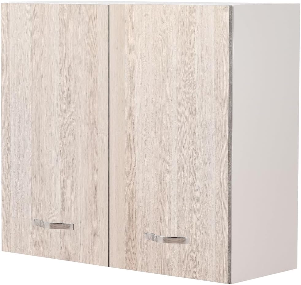 Shally Dogan Kitchen Wall Cabinet, Wooden Hanging Wardrobe with Two Doors, 1 Shelf and 2 Compartments, Spacious and Durable Wall Cabinet, Dimensions 80 x 32 x 72H cm (White)