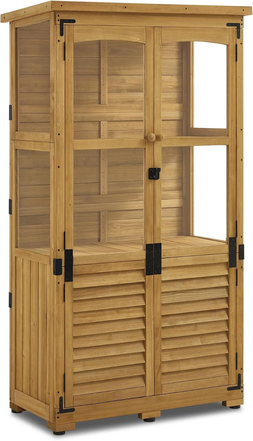 M MCombo Gartenschrank Holz 0120, 87×46×160 cm, Outdoor Gartenhaus Geräteschuppen für Außenbereich Terrasse Balkon, Gerätehaus Wetterfest Klein