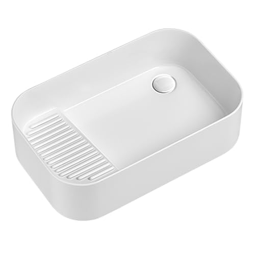 Lavandino rettangolare in ceramica bianca,lavabo bagno da appoggio,vasca lavanderia con asse per lavare,Adatto per lavanderia, balcone, bagno, esterno, cortile, hotel, con gocciolatoio bianco : Amazon.it: Fai da te