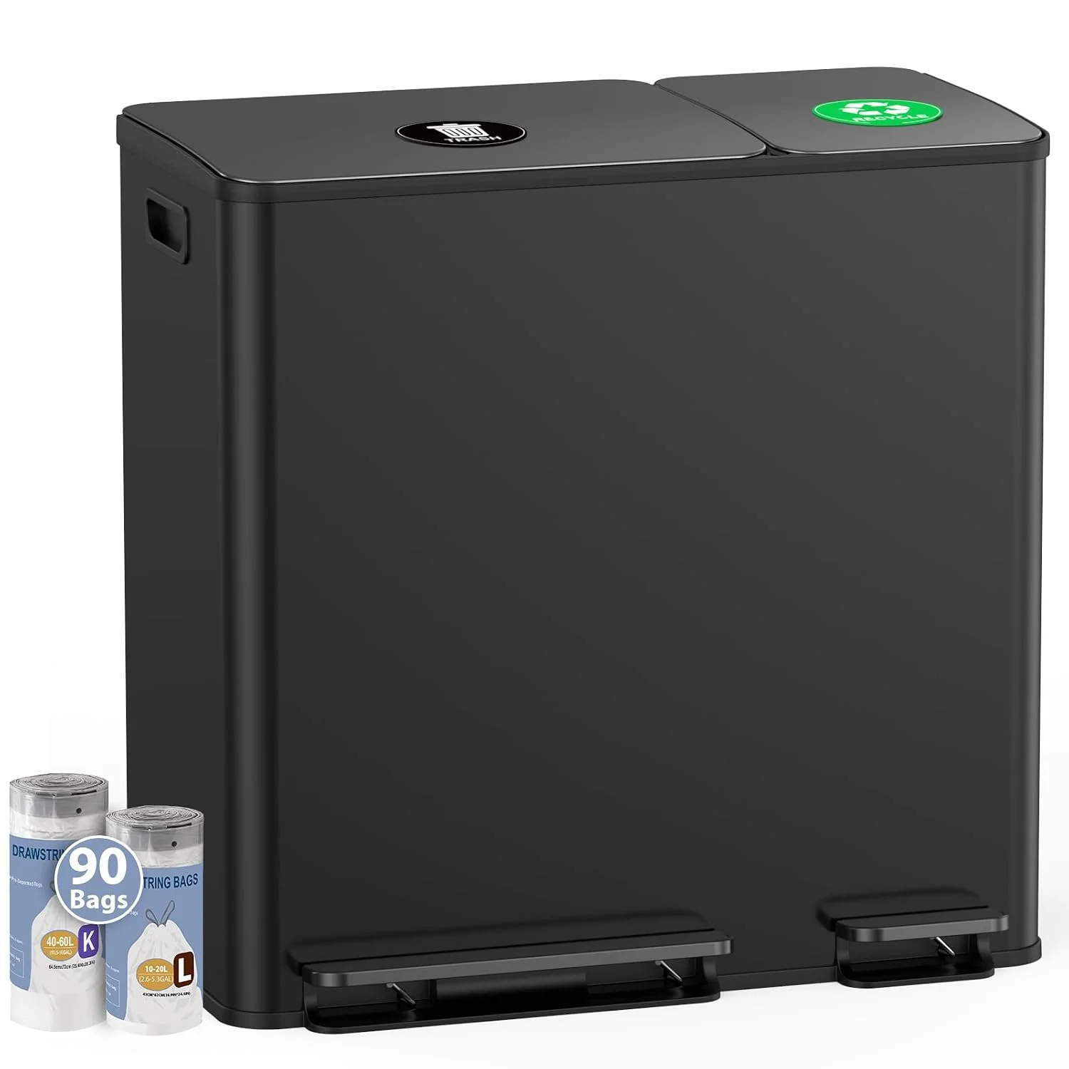 Dual Trash and Recycling Bins for Kitchen, 13+6 Gal Dual Trash Can, Black