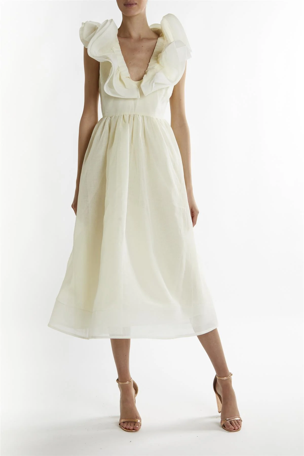 Soft-Yellow Peyton Ruffle Midi Dress