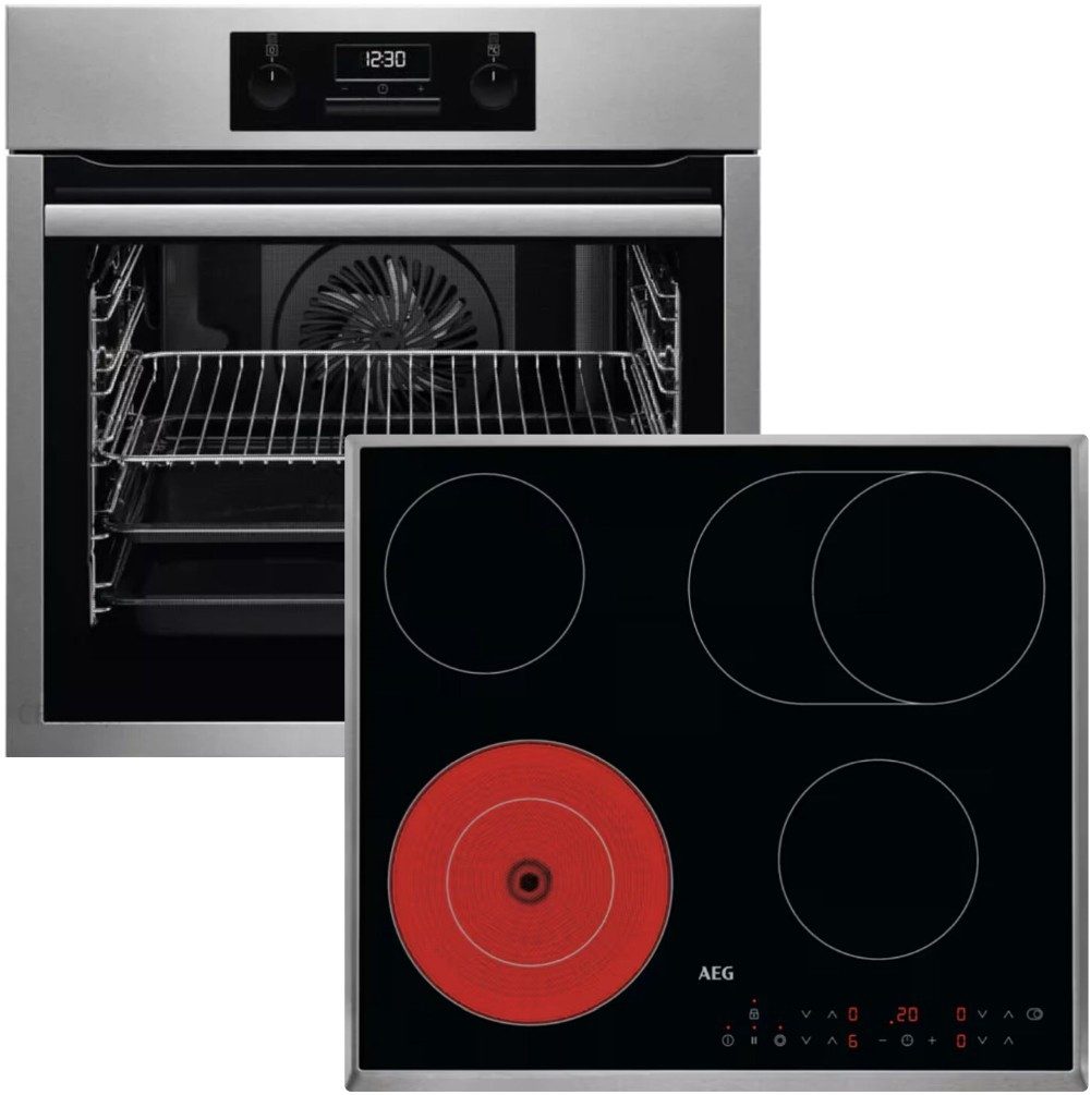 Backofen-Set Edelstahl 71 L versenkbare Drehknöpfe Glaskeramikkochfeld Bräterzone
