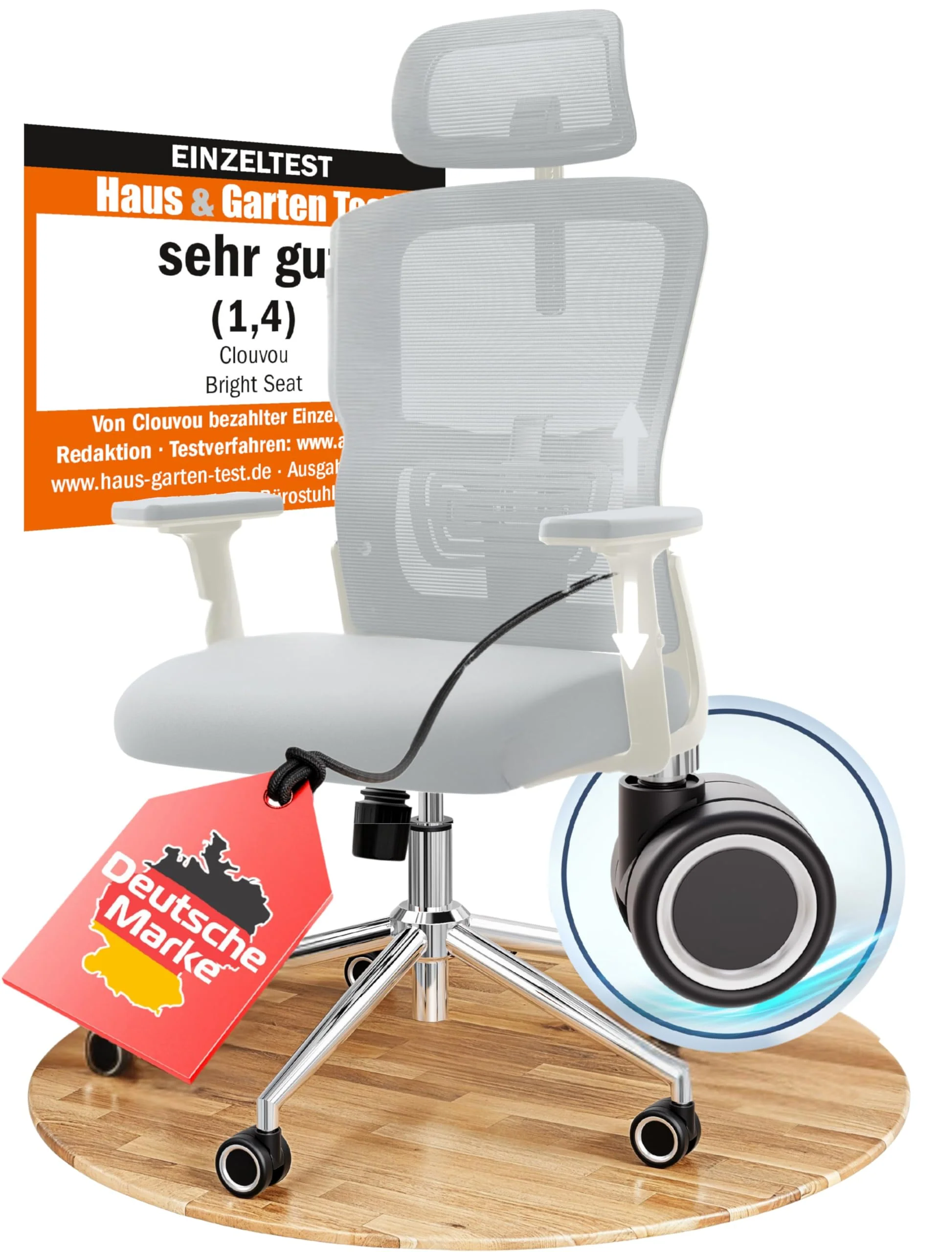 CLOUVOU Ergonomischer Bürostuhl mit verstellbaren Armlehnen und Kopfstütze