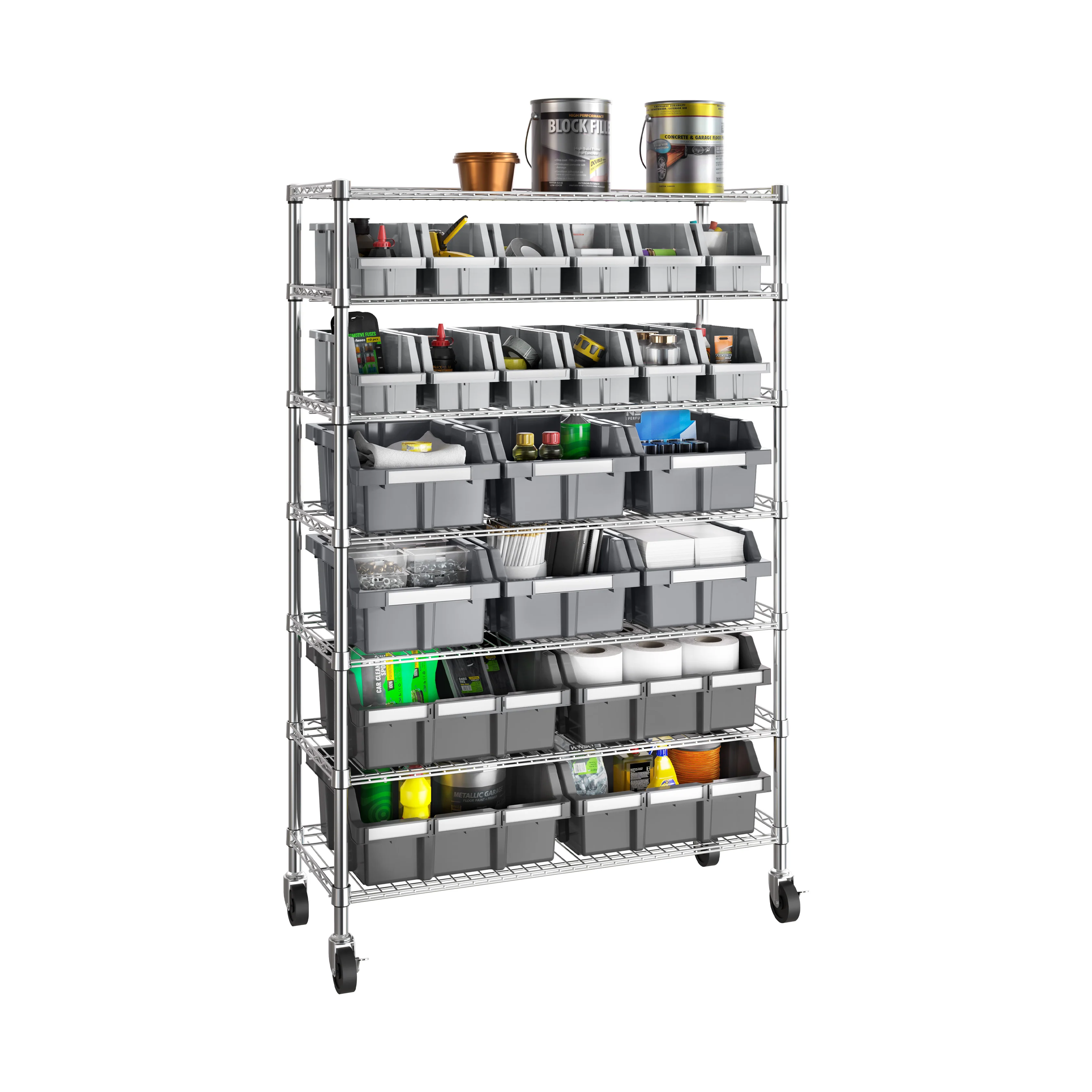 Scaffale NSF a 7 livelli con 22 contenitori