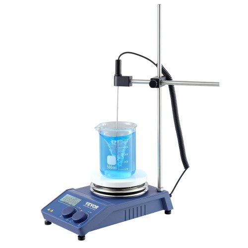 VEVOR Magnetrührer-Heizplatte, Max. 340 °C, 1500 U/min Heizplatte mit Magnetrührer, 20 L Heizplattenrührer mit LED-Bildschirm, Stützständer und Rührstäbe, 650 W Heizleistung