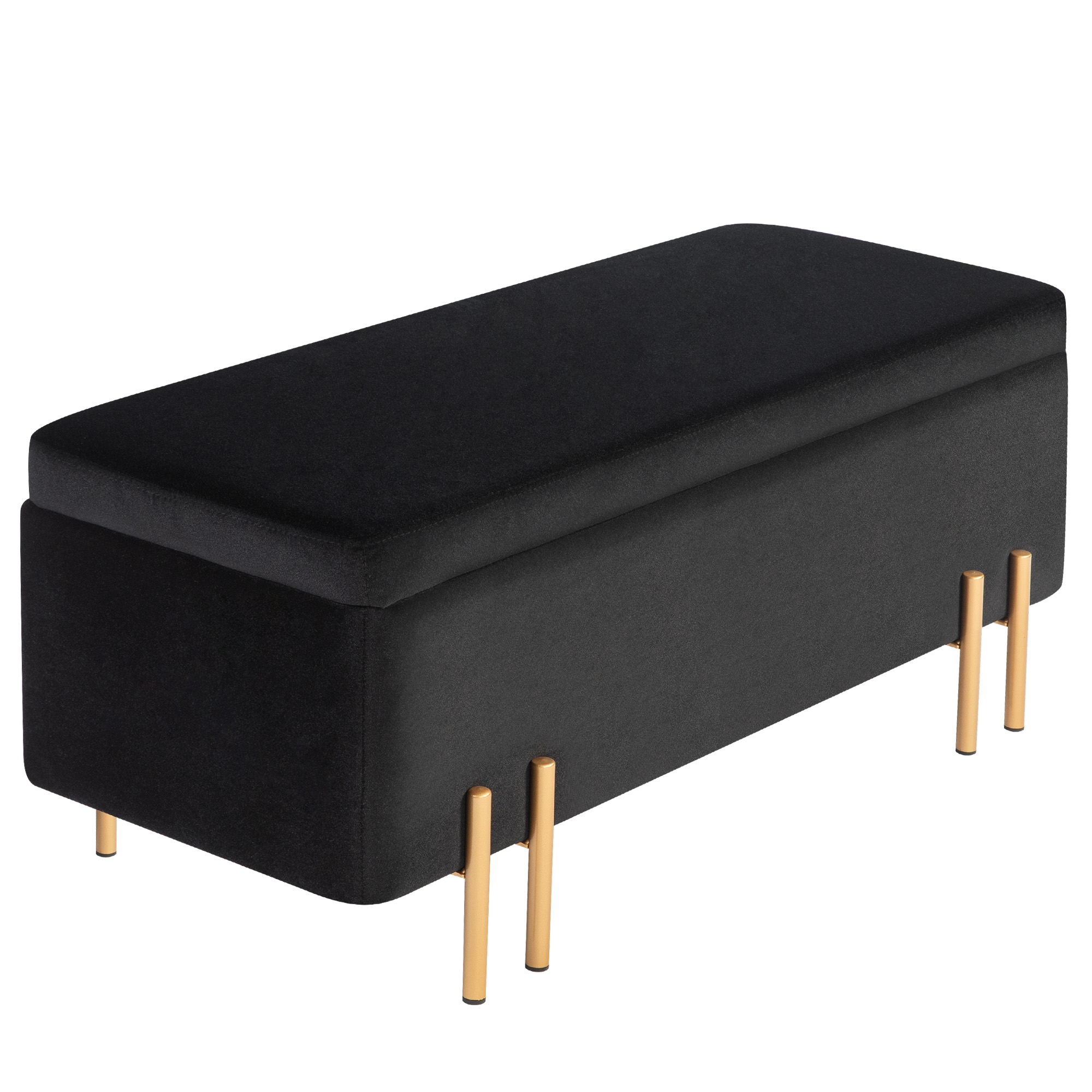 HOMCOM Sitzbank, Polsterbank mit Stauraum, Metall, Kautschukholz, Schaumstoff, 100 x 40 x 42 cm, Schwarz