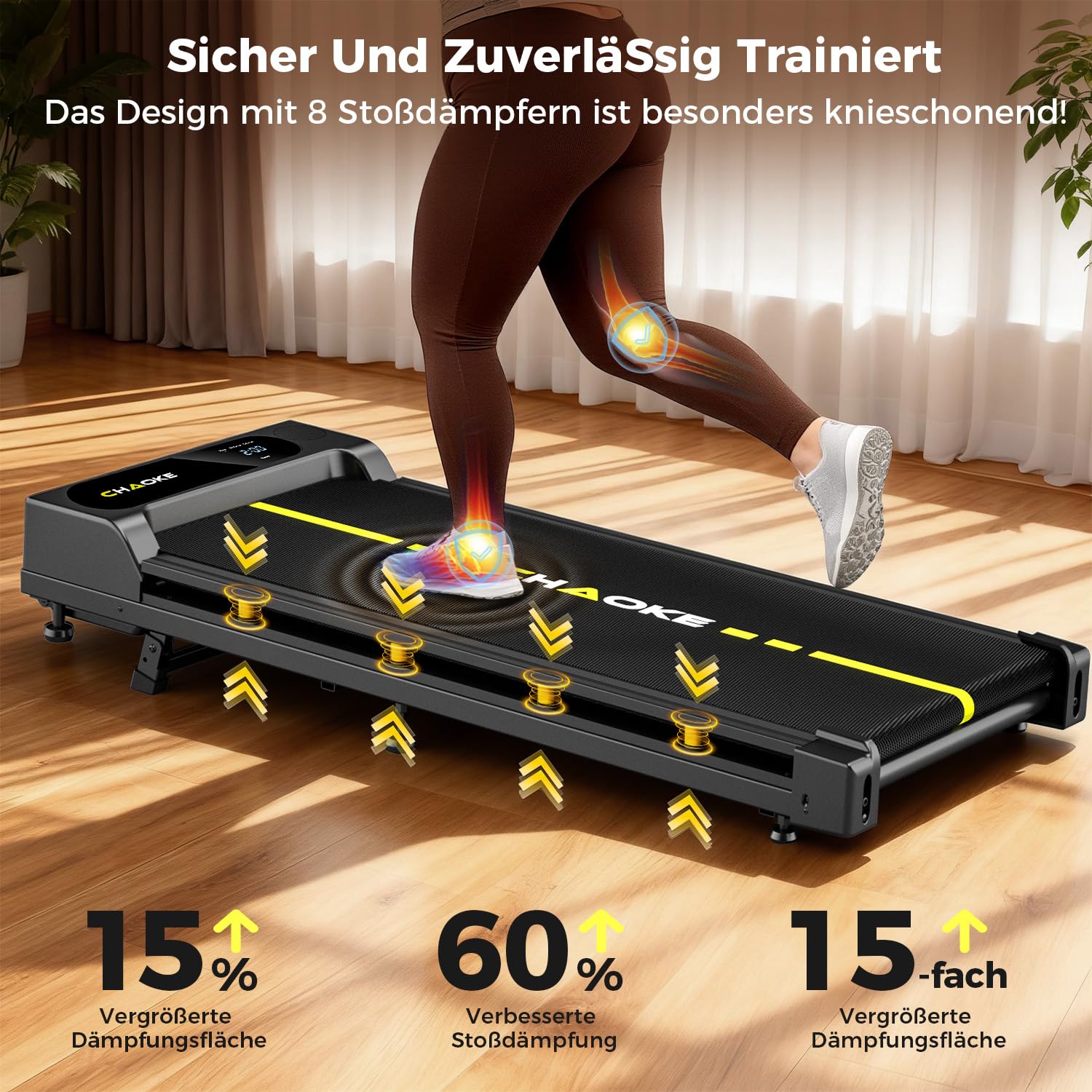 Walking Pad mit 9% Steigung, 1-10 km/h Laufband für Zuhause mit APP und Lautsprecher, 2,75 PS leises Schreibtisch Laufband