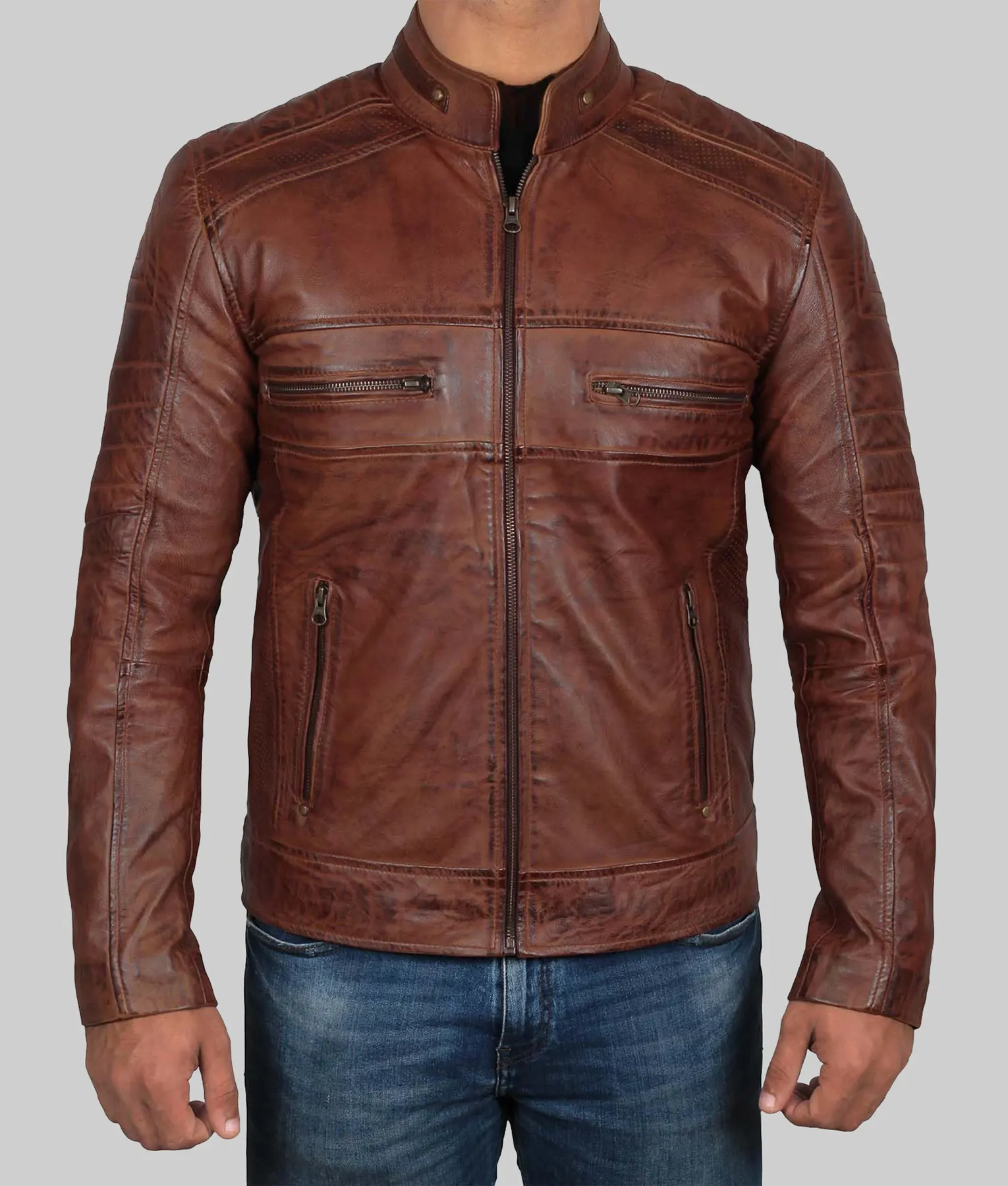 Roger Vintage Brown Leather Cafe Racer Jacket