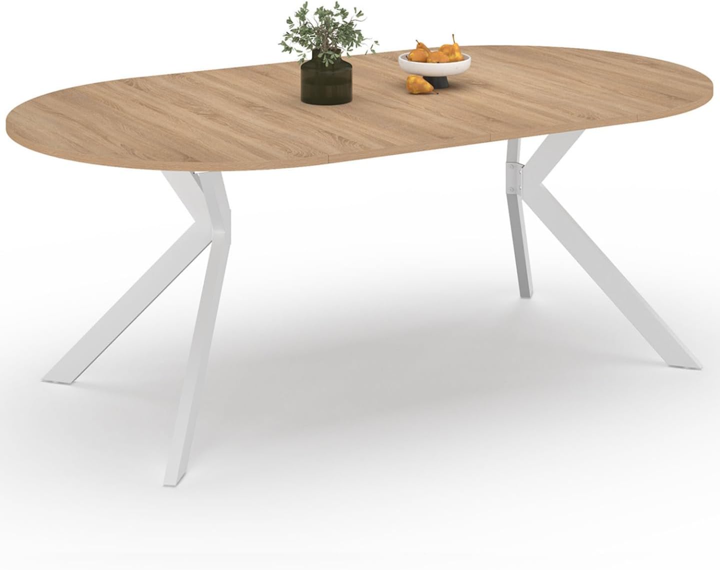 IDMarket - ALIX Tavolo da pranzo rotondo allungabile per 4-10 persone con gamba in legno e ragno bianco 110-200 cm