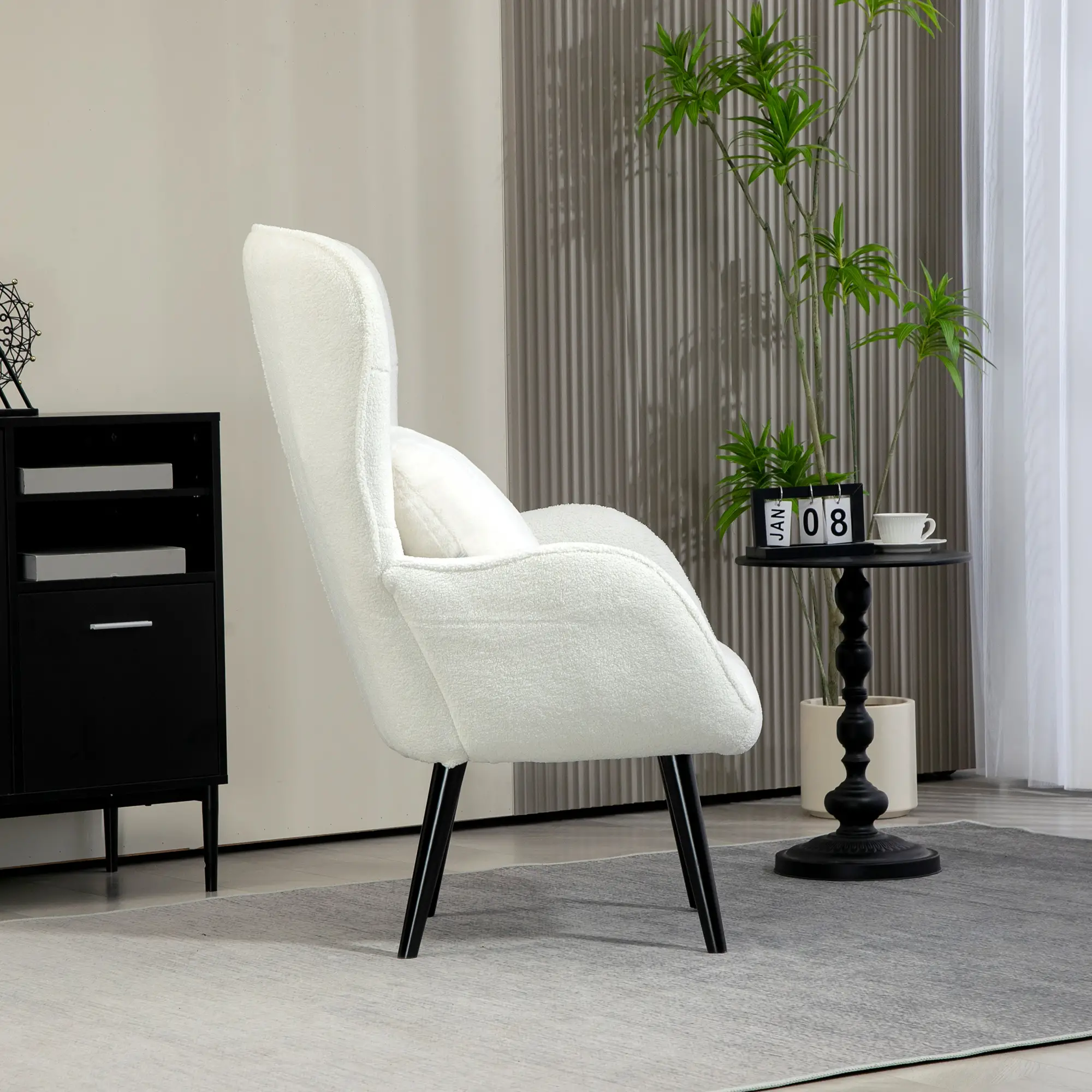 HOMCOM Polsterstuhl Wohnzimmer Teddystoff Rautensteppung Weiß