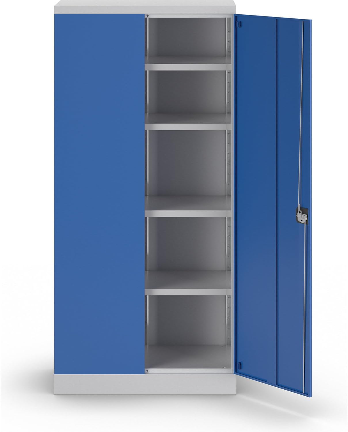 eurokraft | Stahlschrank Nilas | mit 4 Fachböden | HxBxT 1950 x 915 x 421 MM | lichtgrau/Enzianblau