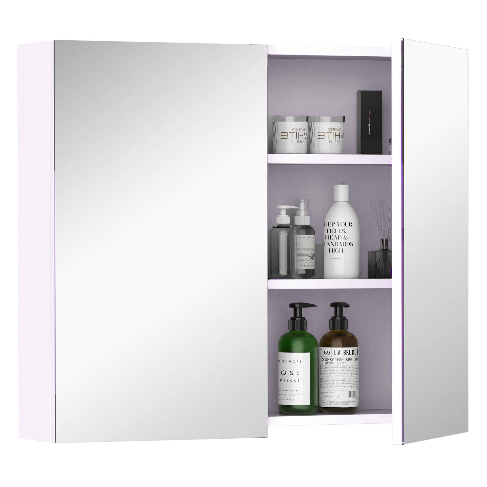 HOMCOM Badezimmerschrank mit Spiegel 70 x 60 cm mit verstellbarem Regal, Badezimmerspiegelschrank mit Aufbewahrung, weiß
