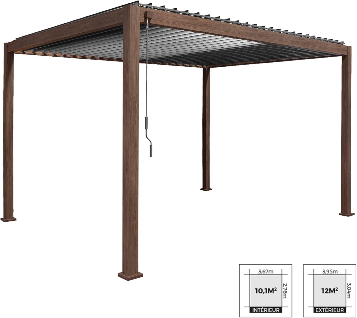 sweeek Pergola bioclimatica 3x4m in Alluminio a lamelle orientabili, Triomphe 3x4m, Marrone Scuro Naturale, 400x300x240 cm