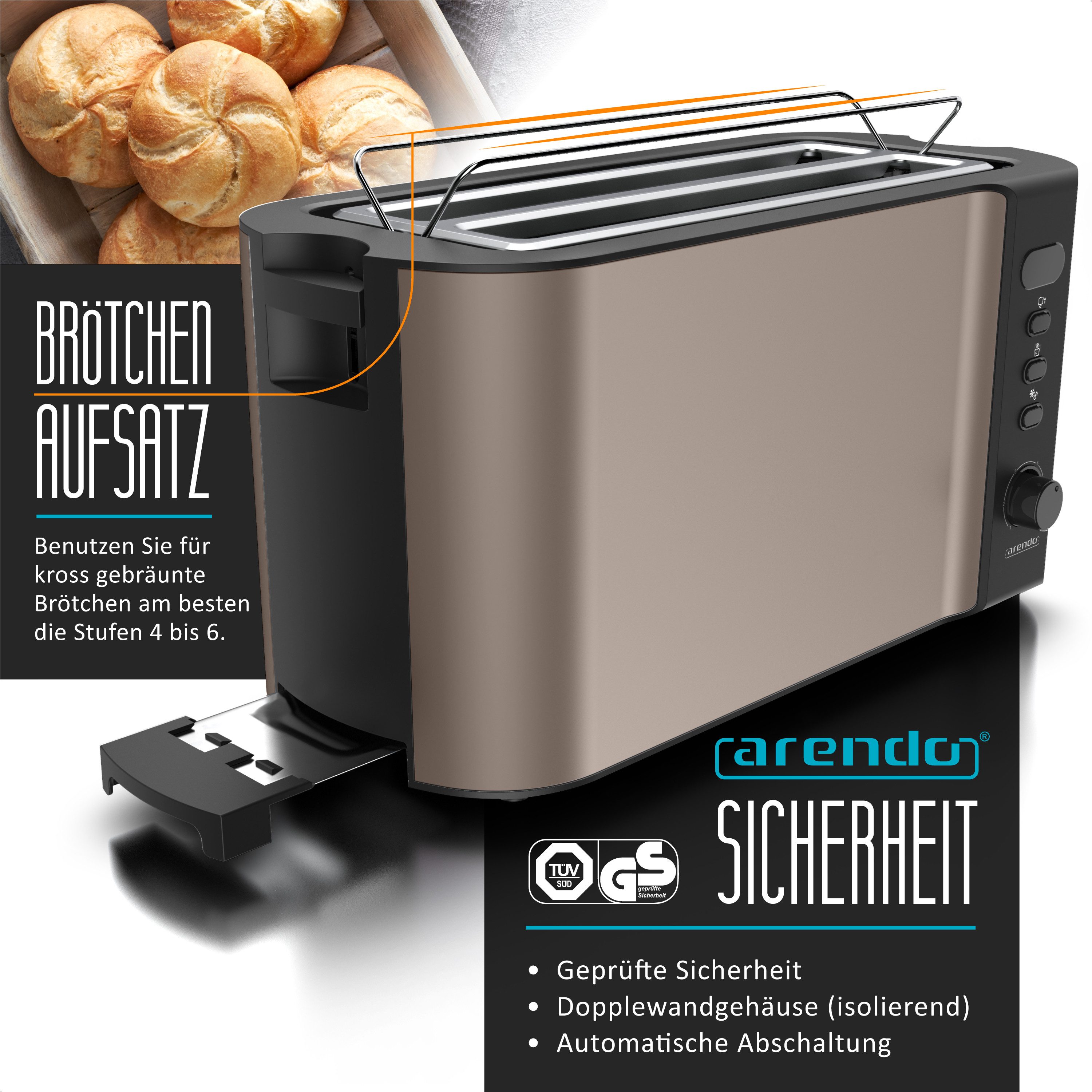 Toaster Langschlitz, Edelstahl, Display mit Restzeitanzeige, Krümelschublade
