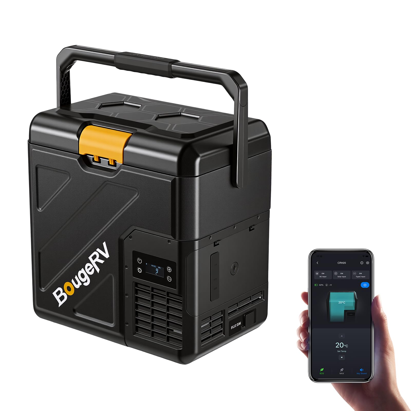 BougeRV kleine Kompressor Kühlbox 20L CRH20 Auto Kühlbox mit Griff 12V 24V tragbar minus 20 Grad Celsius