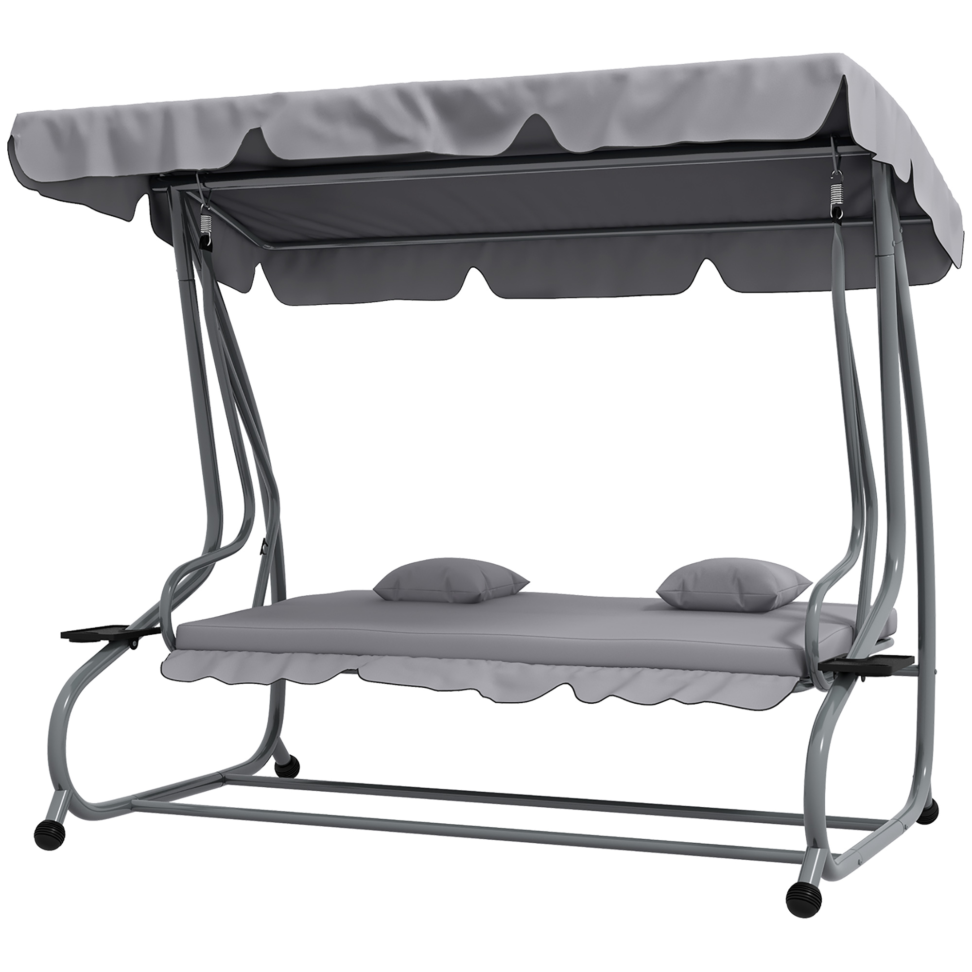 Outsunny 2-in-1 Hollywoodschaukel mit Liegefunktion, verstellbares Dach, bis 340 kg, Stahl, 200x120x164 cm, Grau