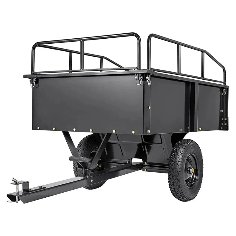 Heavy Duty ATV Trailer Steel Dump Cart, 750-Pound 15 Cubic Feet, Garden Utility Trailer with Removable Sides for Riding L