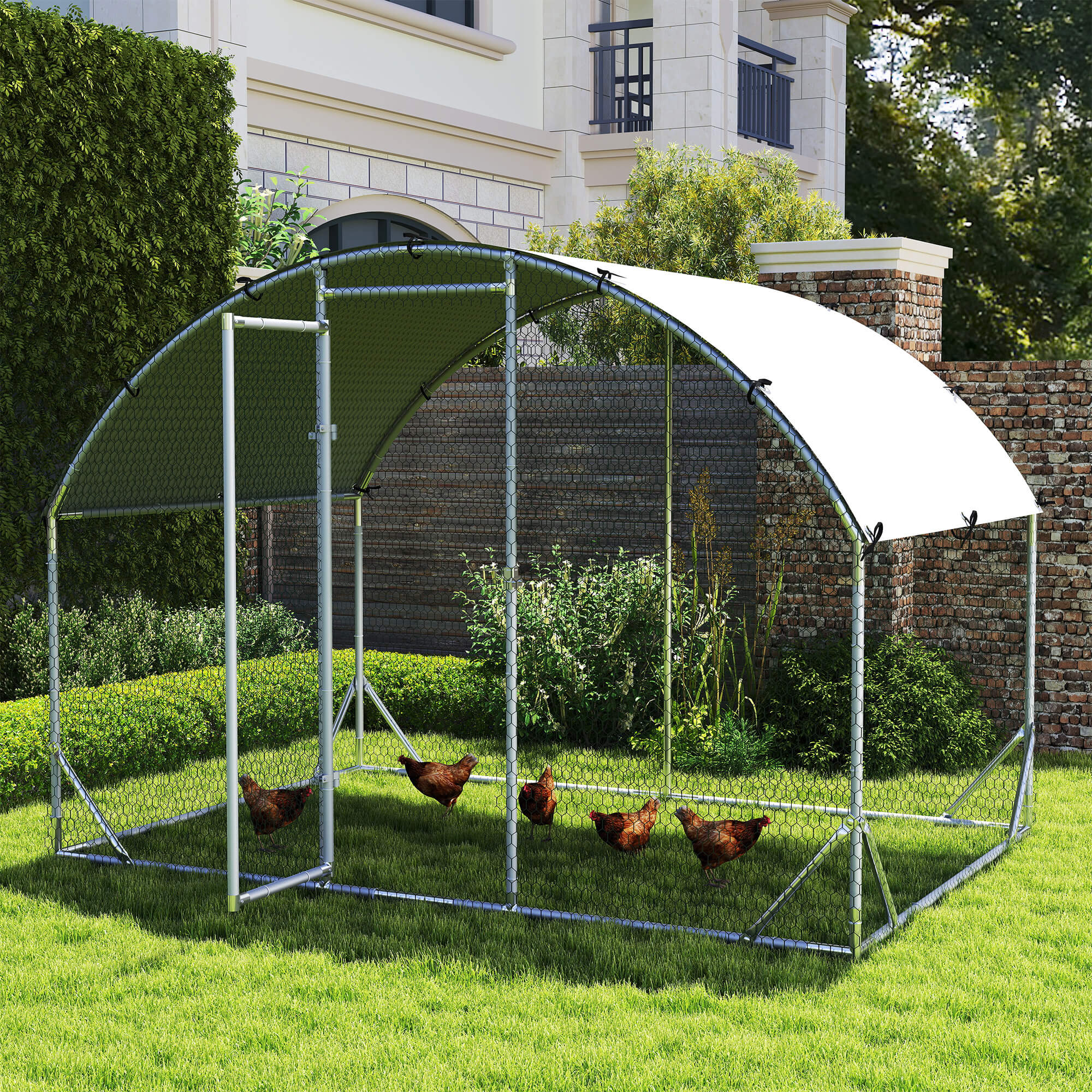 PawHut Gehege für Kleintiere, Outdoor-Freilaufgehege für Hühner, Kaninchen, Enten, stabile Konstruktion, Stahl und Oxford-Stoff