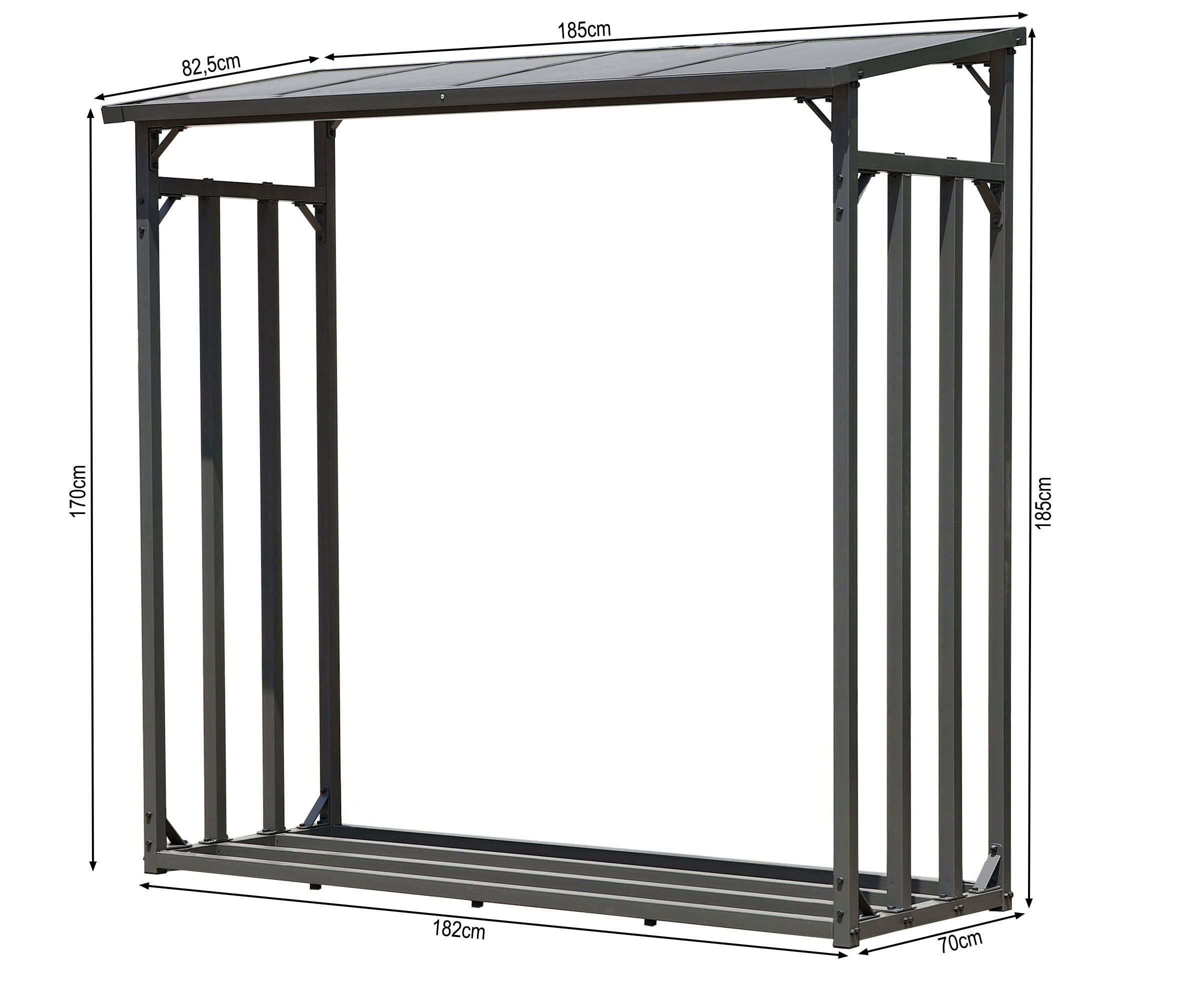 Quick Star Kaminholzregal Außen 185x70x185cm 40mm Stahlprofil Anthrazit Wetterfest 2,3m³ XXL Holzunterstand