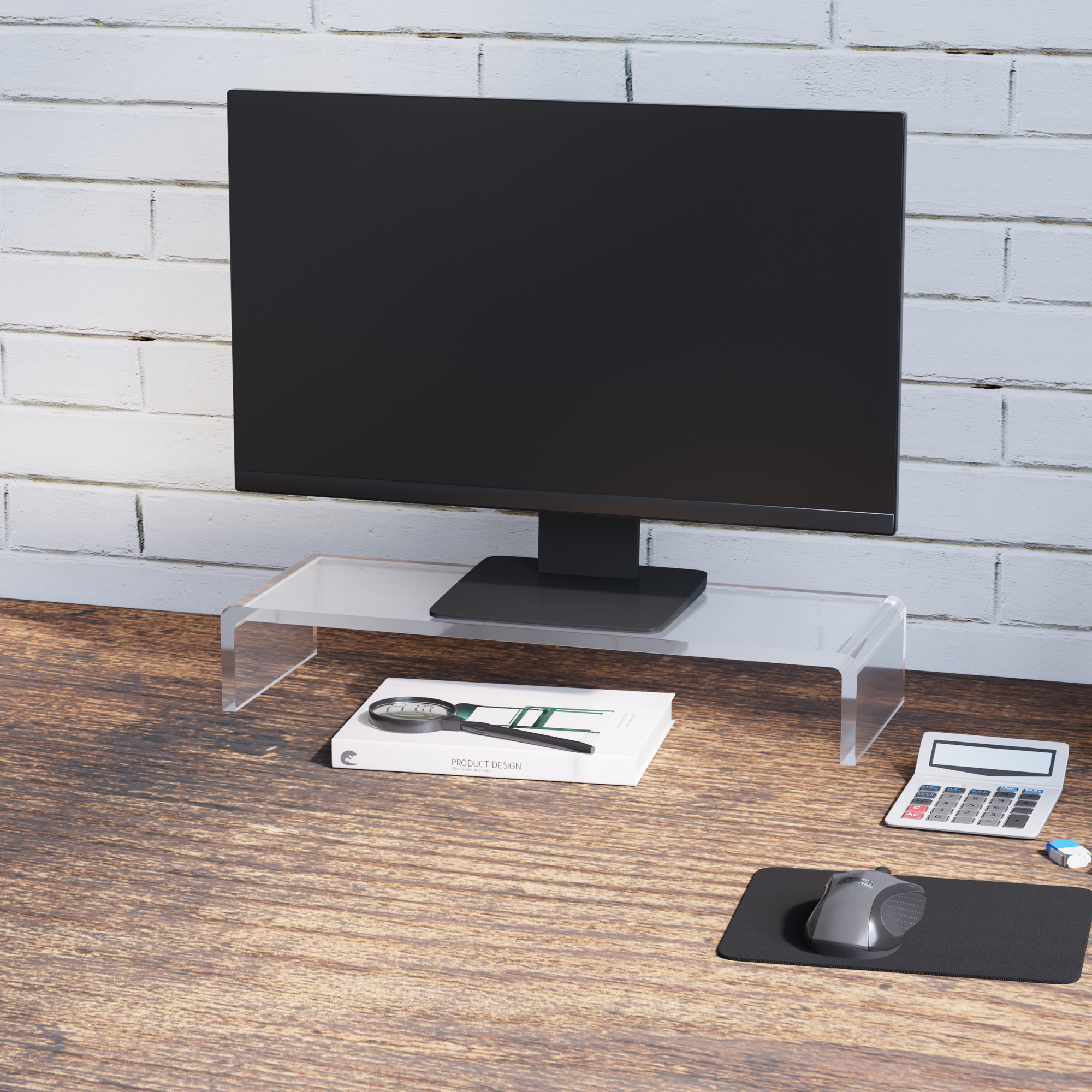 HOMCOM Monitorständer Bildschirmständer für Laptop Computer Notebook PC ergonomisch Acryl Transparent 53 x 19 x 9 cm