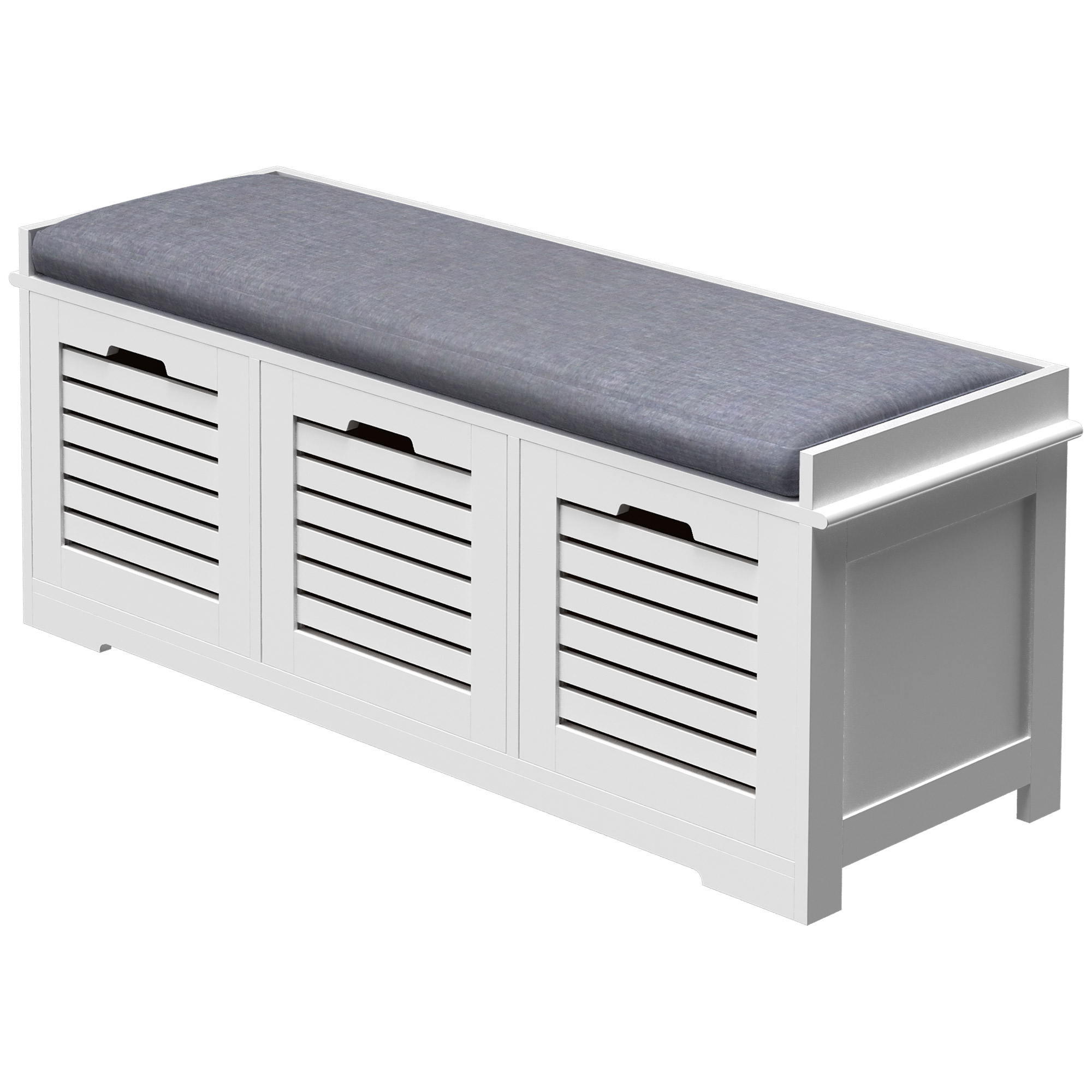 HOMCOM Schuhbank Schuhregal mit 3 Schubladen und abnehmbarem Sitzkissen, Maße 108L x 35B x 43H cm, weiß