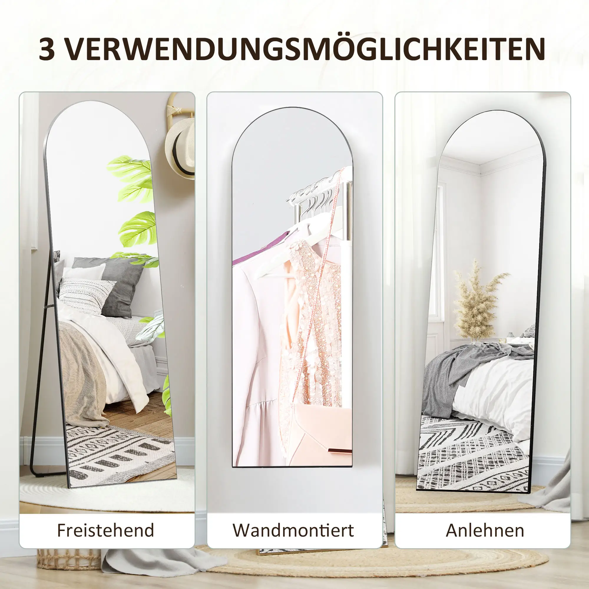 HOMCOM Standspiegel Bogen Ganzkörperspiegel Splitterschutz