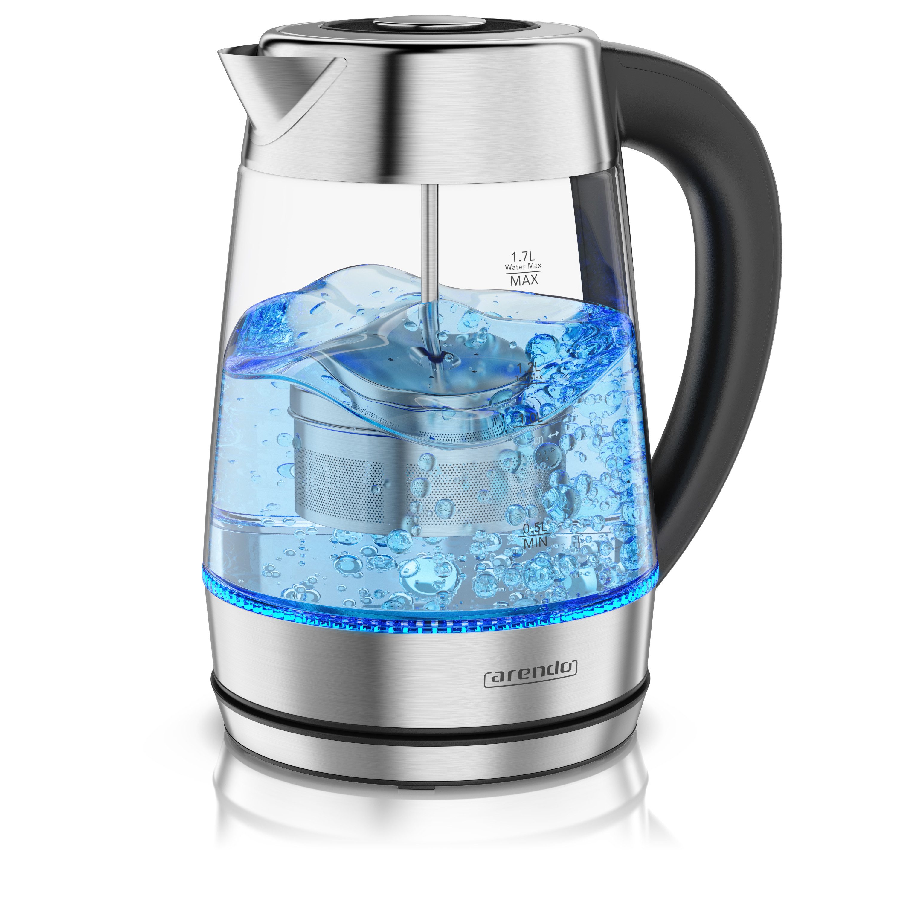 Wasserkocher Glas & Edelstahl 2in1 Teebereiter mit Teesieb & 5 Temperaturen