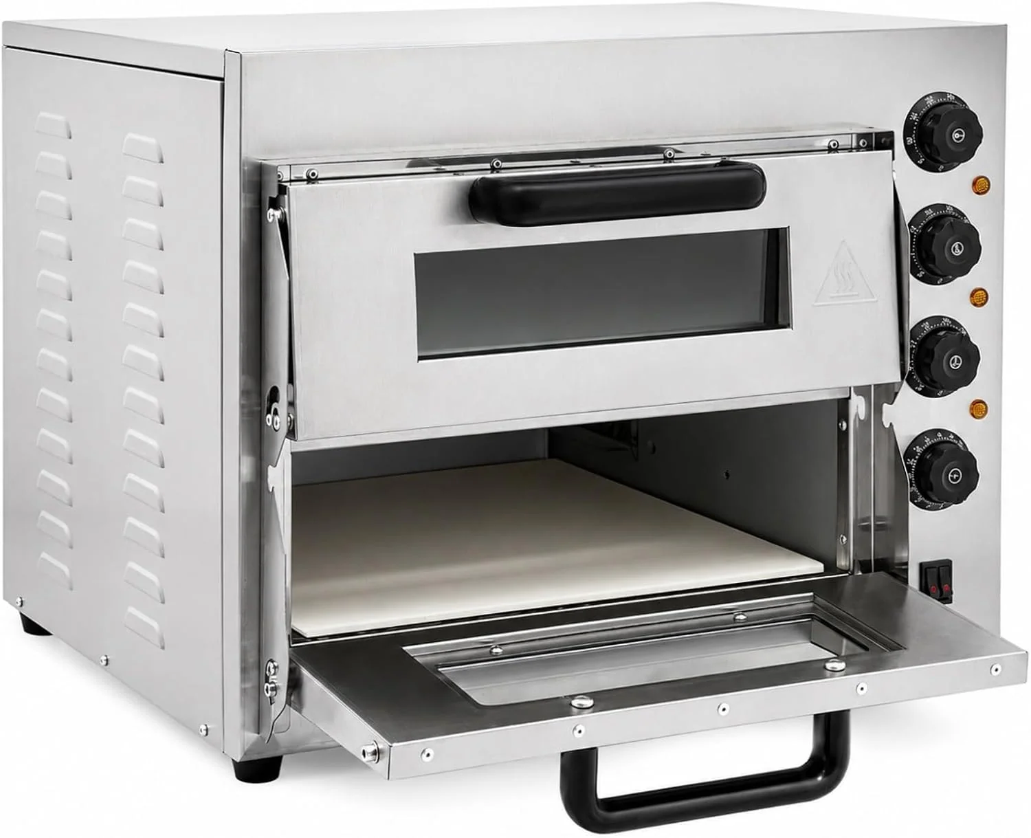 Edelstahl Pizzaofen, 3000 W, Silber, Doppel-Etagensystem, Präzise Temperatur, Timer, Leicht zu Bedienen, Profi Pizza Backofen für Küche
