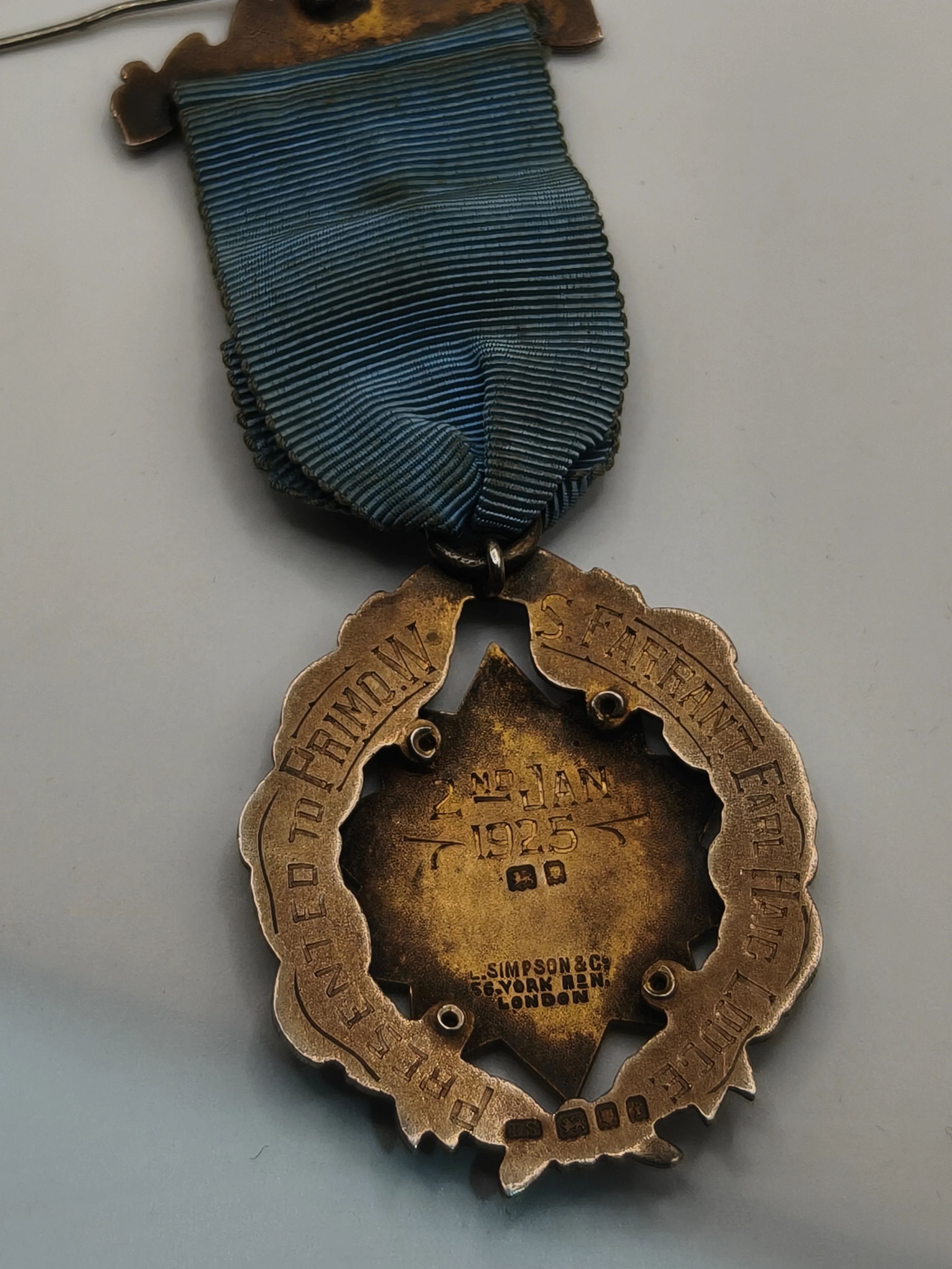 Masonic British medal. Sterling silver.