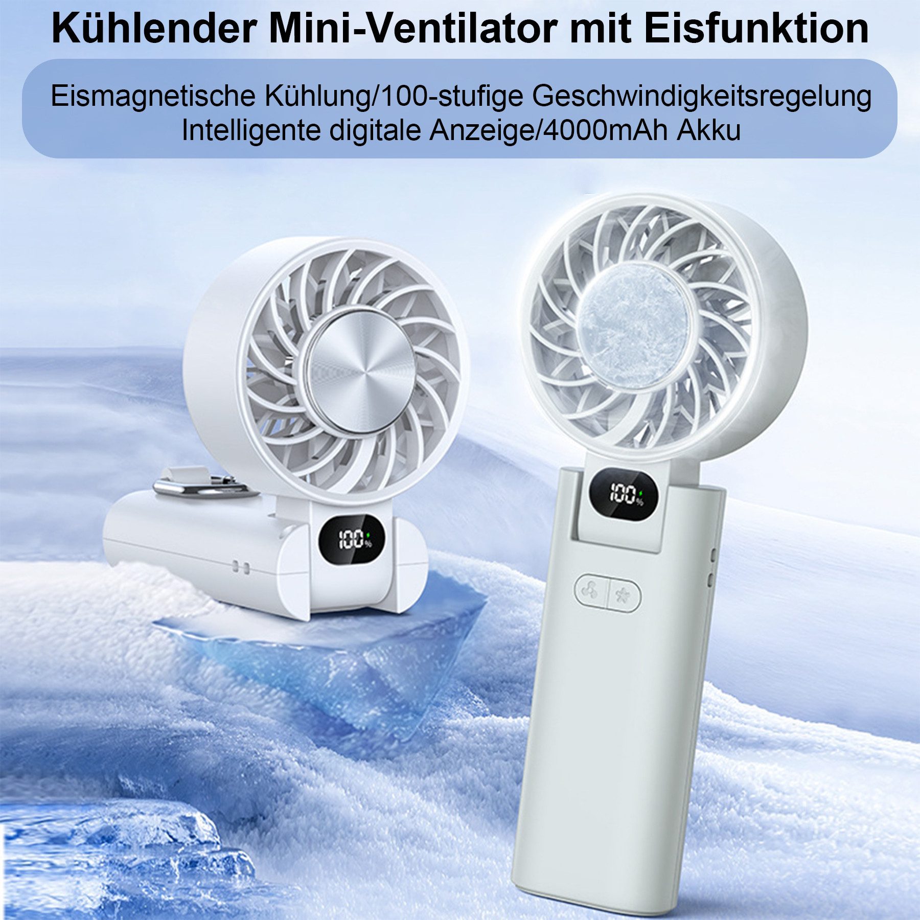 Mini USB-Ventilator Mini Ventilator, USB Ventilator Tischventilator mit 4000mAh Akku