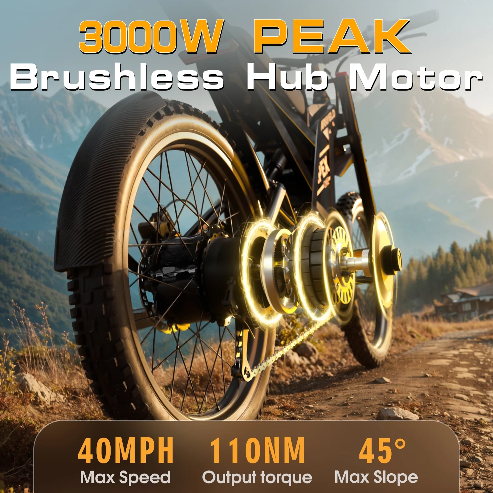 Arkveld Electric Bike for Adults, Peak-3000W, Max 40MPH and 80Miles Electric Motorcycle,25" Fat Tire Dirt Bike, APEX1 7-Speed E-Bike��White
