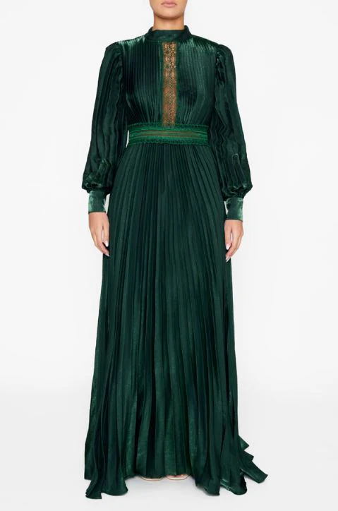Athena Green Metallic Long Sleeve Maxi-Dress