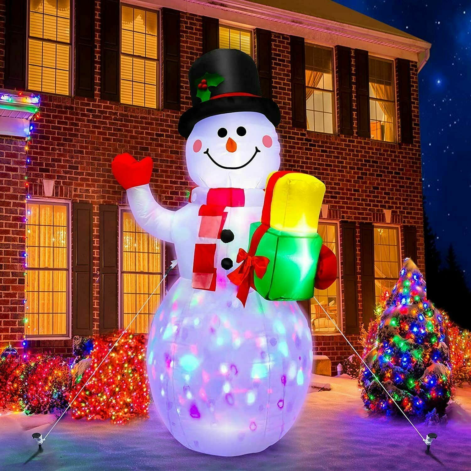 5ft Inflatable Snowman with Rotating LED Lights for Outdoor Christmas Yard Decor &ndash; Weatherproof Polyester
