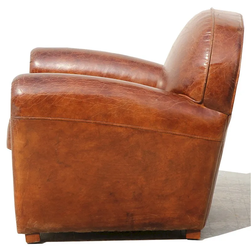 Pasargad Home Genuine Leather Paris Club Chair, Brown