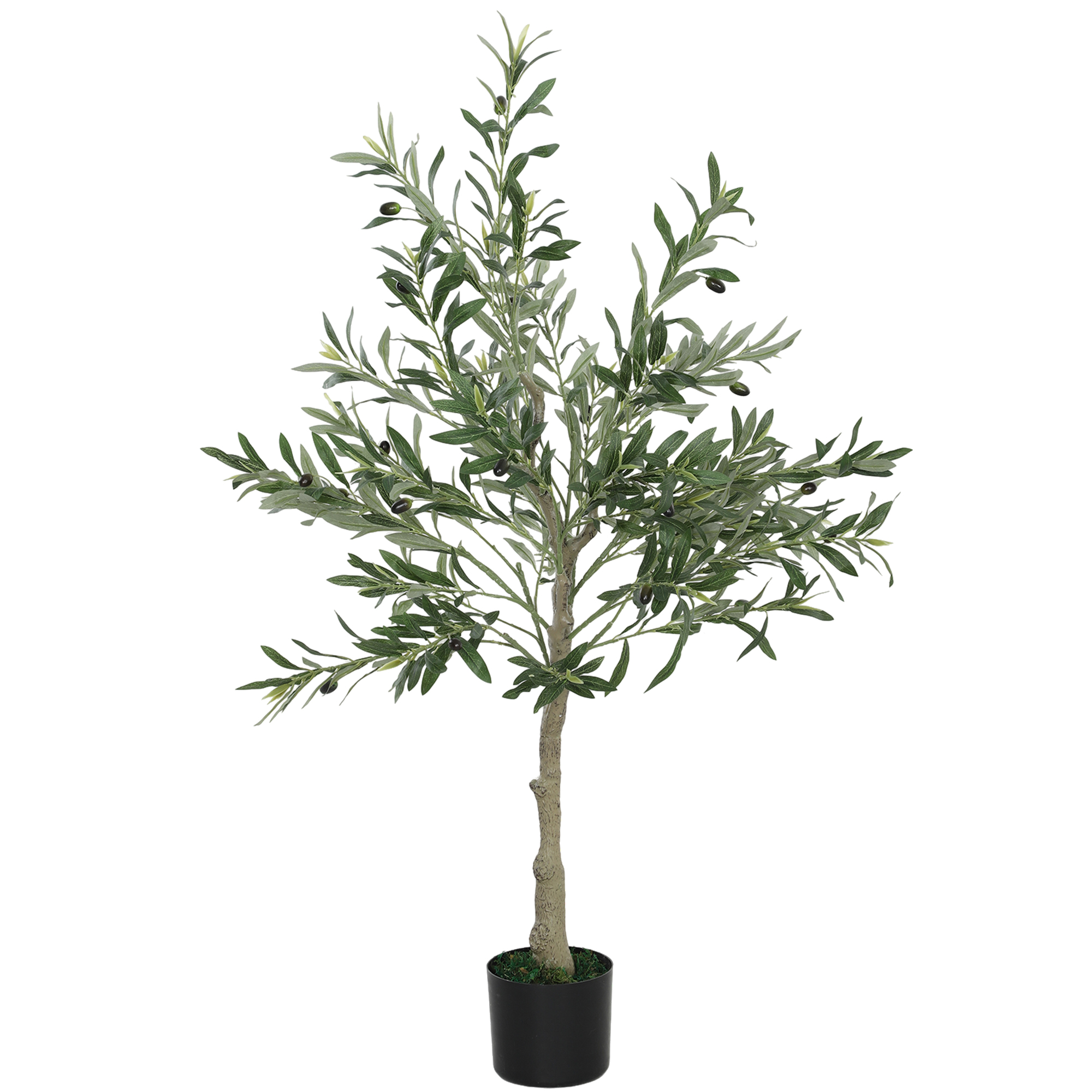 HOMCOM Künstlicher Olivenbaum 120 cm Kunstpflanze Innen, künstliche Pflanze Dekoration für Haus, Büro, Wohnzimmer, Schlafzimmer
