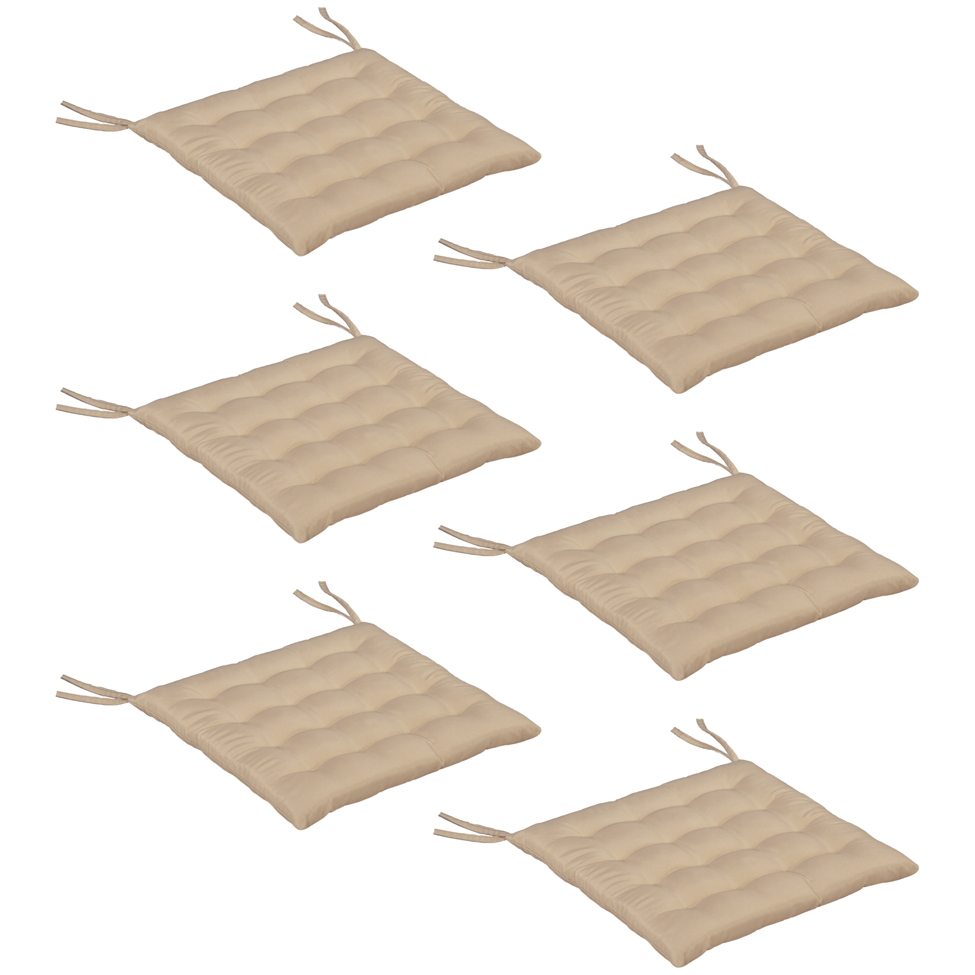 Outsunny Set von 6 Gartenstuhl-Kissen, Gestepptes Gartenstuhlkissen für draußen, großem Komfort cm mit Befestigungen, Maße 40L x 40B cm