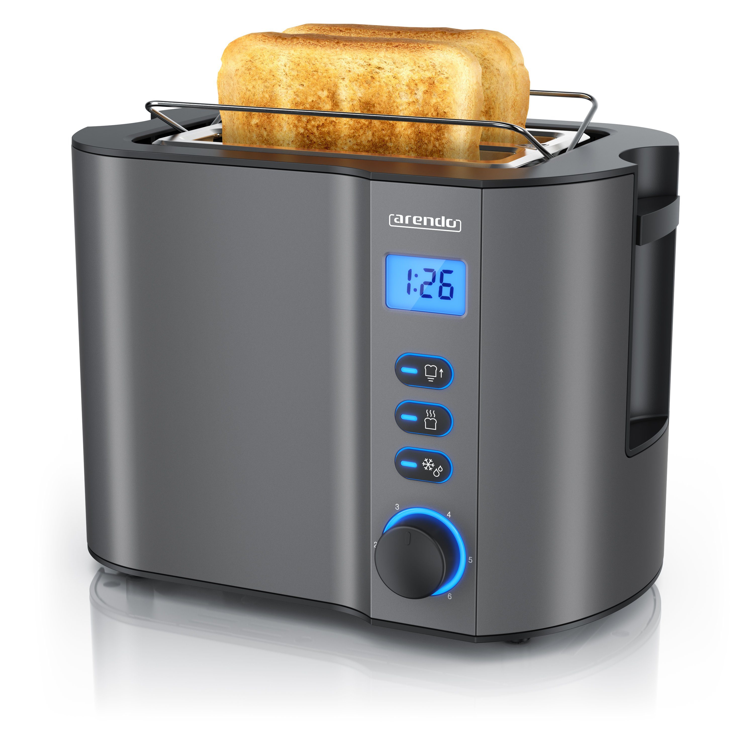 Toaster Edelstahl, 2 Scheiben Kurz, Kurzschlitz, Display, Restzeitanzeige
