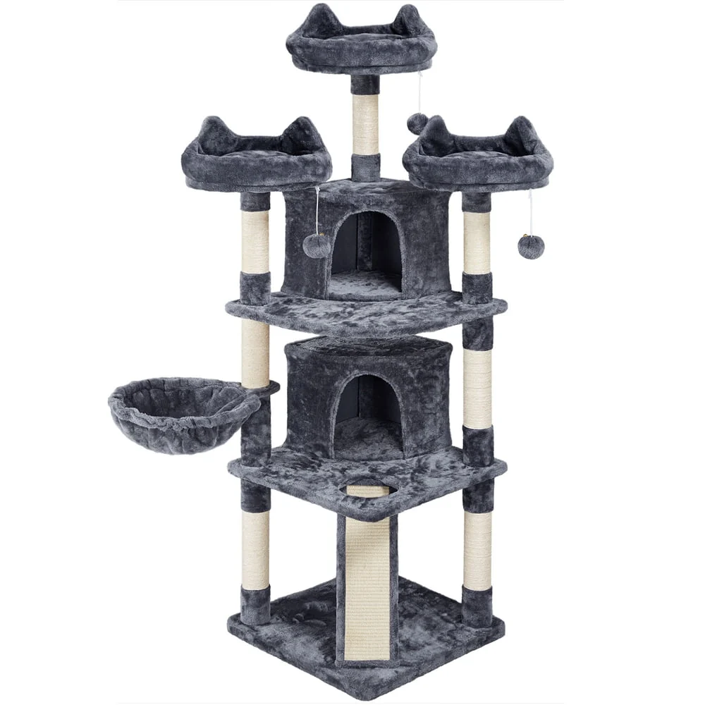 Árbol para Gato de Gran Formato Topeakmart 175 cm con 2 Cuevas y Rascadores, Gris Oscuro