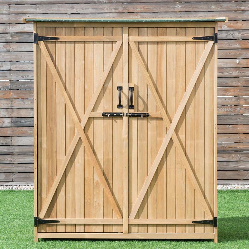 65Quot Wooden Storage Shed Outdoor Garden Tool Storage Cabinet With Lockable Doors - Durable Tools For Home Projects