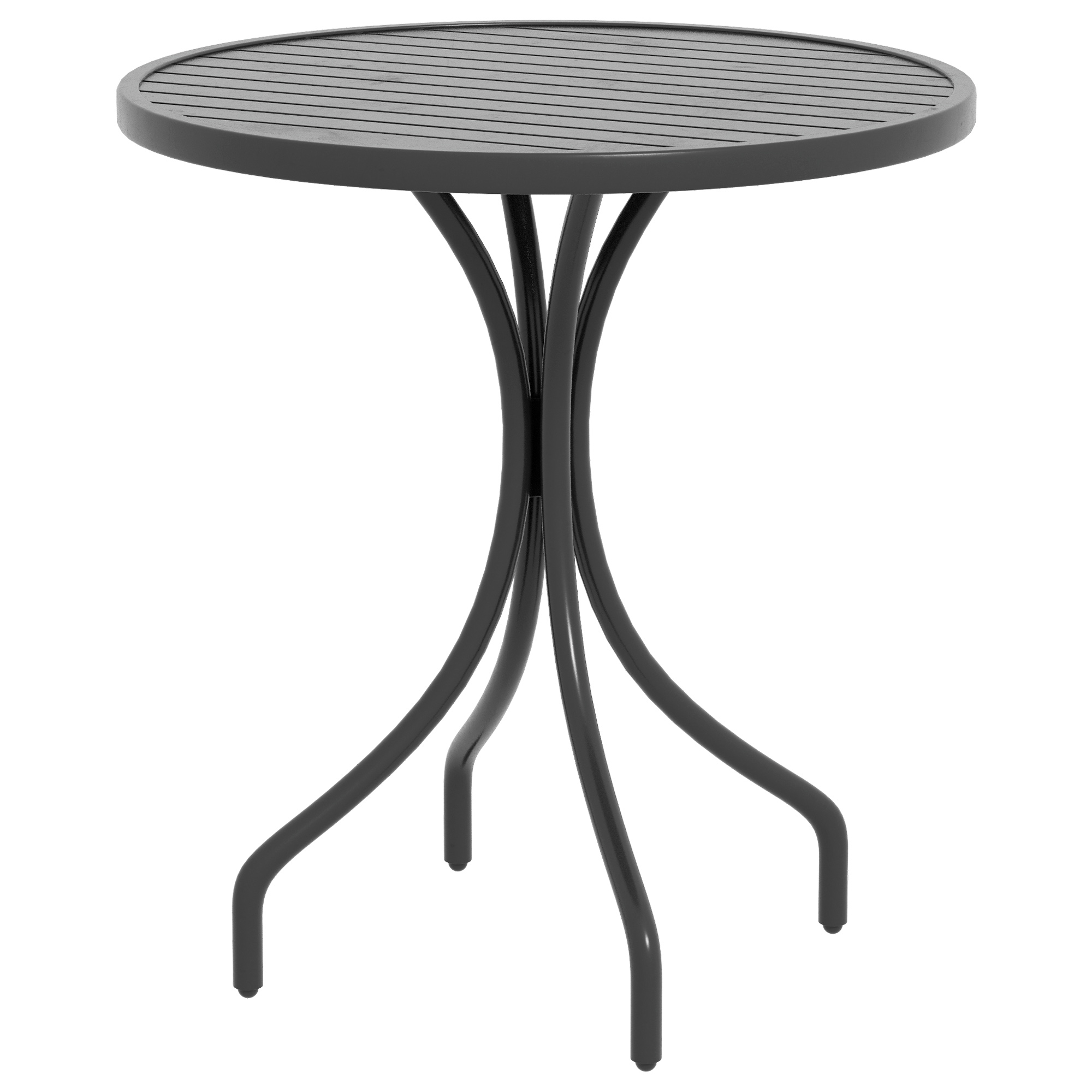 Outsunny Runder Gartentisch Ø66 cm, Gartentisch aus verzinktem Stahl mit Lattenplatte für Terrasse, Balkon, Schwarz