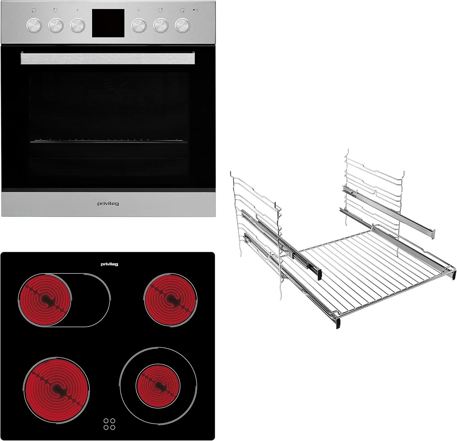 Privileg SET PV510 IN Herd-Kochfeld-Kombination / Umluftherd mit 5 Funktionen / Hydrolyse-Reinigungsfunktion / A / Glaskeramik-Kochfeld / 60cm