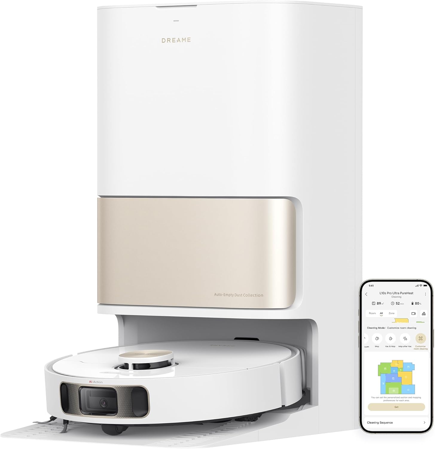 dreame L10s Pro Ultra Heat Roboter Staubsauger mit Automatische Moppreinigung mit heiem Wasser, Moppverlngerung, 7.000 Pa Saugkraft, Doppelte Mopp- und Bodenreinigung, Teppicherkennung