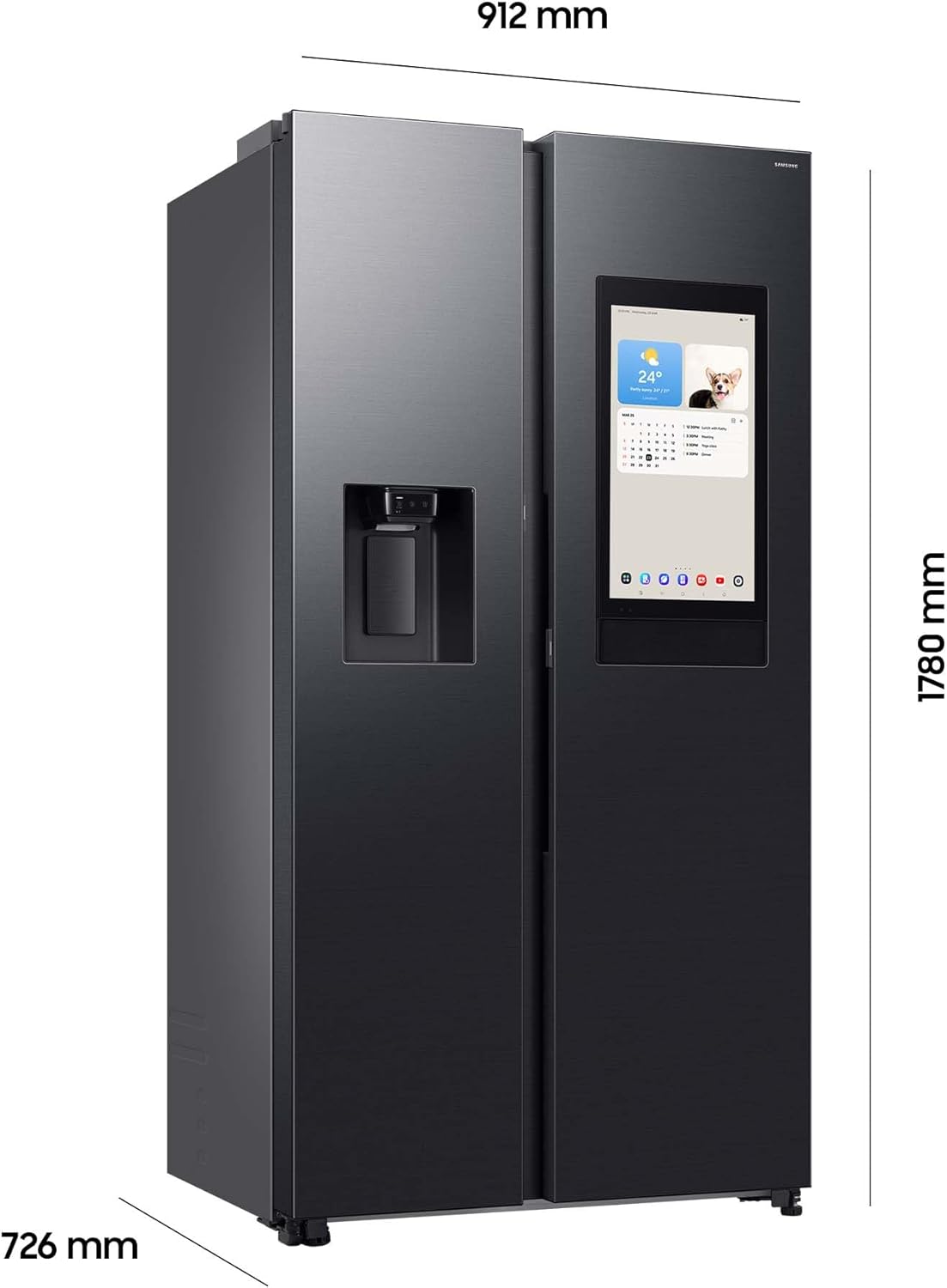 RS90F66BEFEF Side-by-Side Kühl-Gefrierkombination, AI Kühlschrank mit Gefrierfach, 178 cm, 614 l, Eis-/Wasserspender mit Wasseranschluss, Family Hub, AI Energy & Voice Control, Black Steel