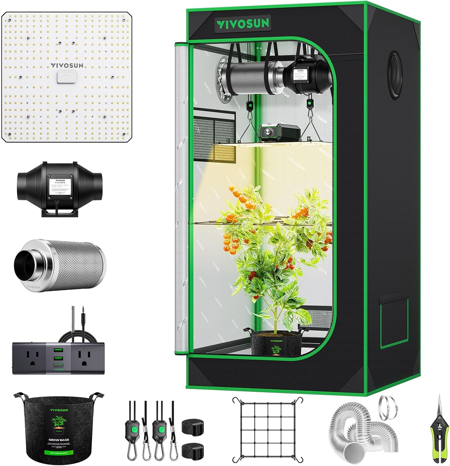 VIVOSUN Grow Tent Kit  2 × 2ft 1-Plant System  WiFi-Controlled Grow System with Full Spectrum LED Grow Light  Automatic Ventilation  GrowHub Outlet A22 with Temperature and Humidity Sensor