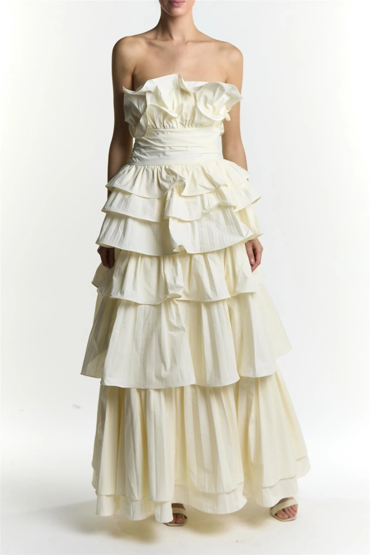 Lia Cream Ruffle Bandeau Maxi Dress