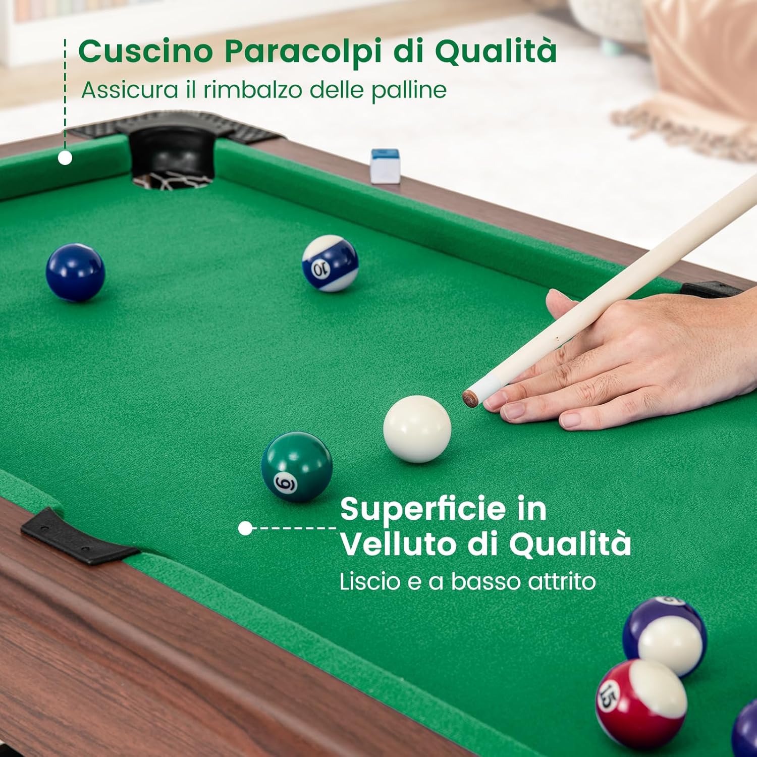 COSTWAY Tavolo da Biliardo, Tavolo da Gioco Biliardo in Legno con Set di Palline 2 Steccette 2 Gessi Triangolo Spazzola, Mini Tavolo da Biliardo per Sala Giochi bar Palestra, 122x61x76 cm